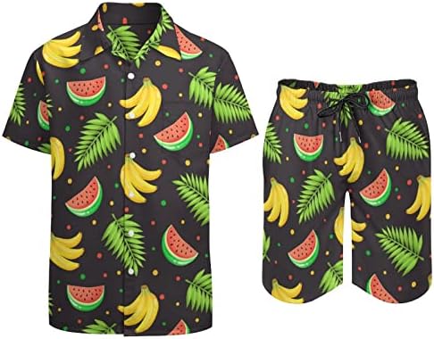 Görögdinnye, Banán, Palm Férfi 2 Darab Strand Ruhák, Hawaii Le Gomb Rövid Ujjú Ing, Nadrág Öltöny