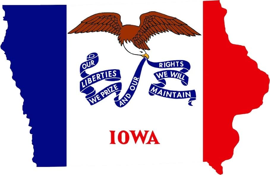 Iowai Állami Alakú Zászló, Matrica, Öntapadó Vinil-IA - C3047 - 6 cm vagy 15 Cm Matrica Mérete