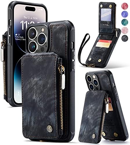 Strapurs iPhone 14 Pro Max Tárca Esetében az RFID-Blokkoló, iPhone 14 Pro Max Bőr tok-Kártya Tartóját & Kitámasztó, Cipzár